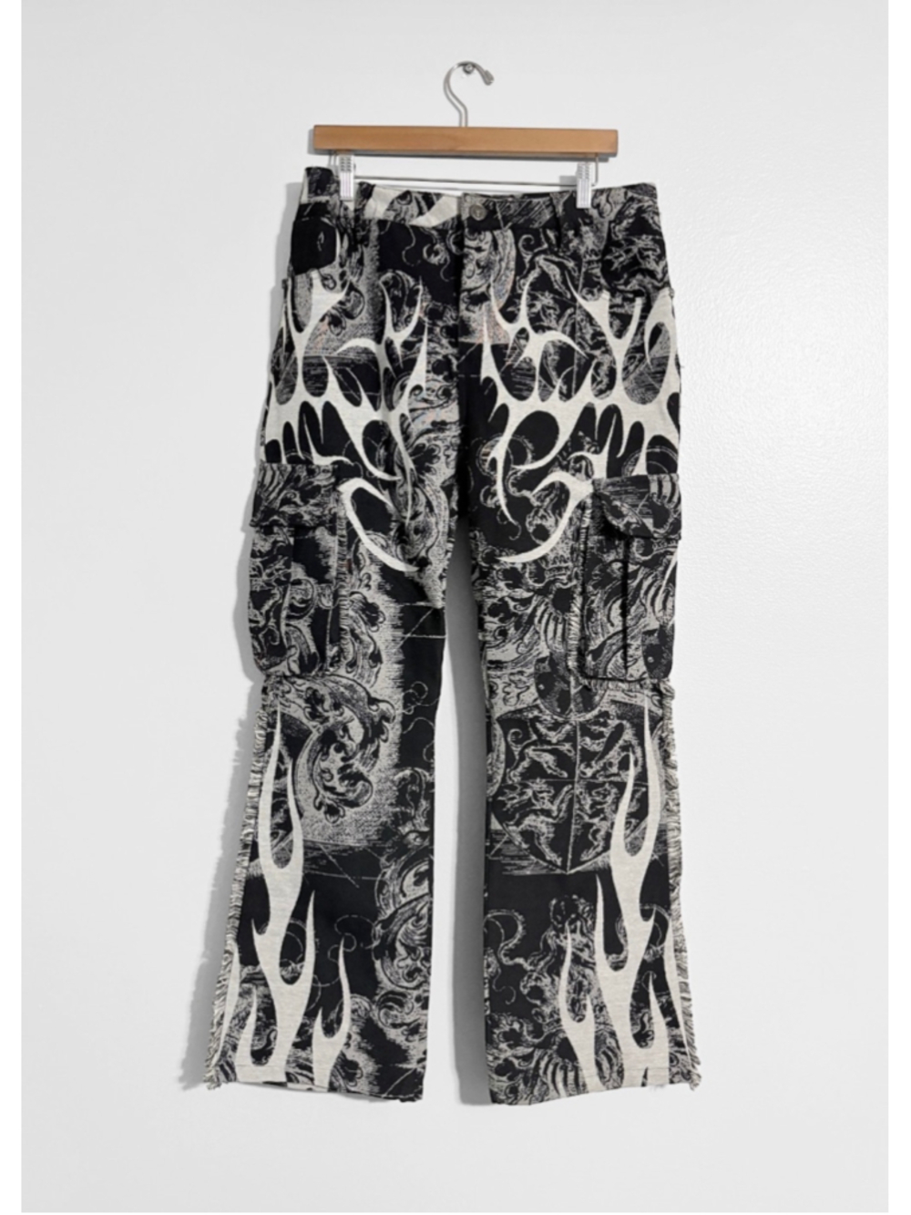 Rebel Vengeance Flame Tapestry Cargo Gothic Pants - Picture 2 of 6